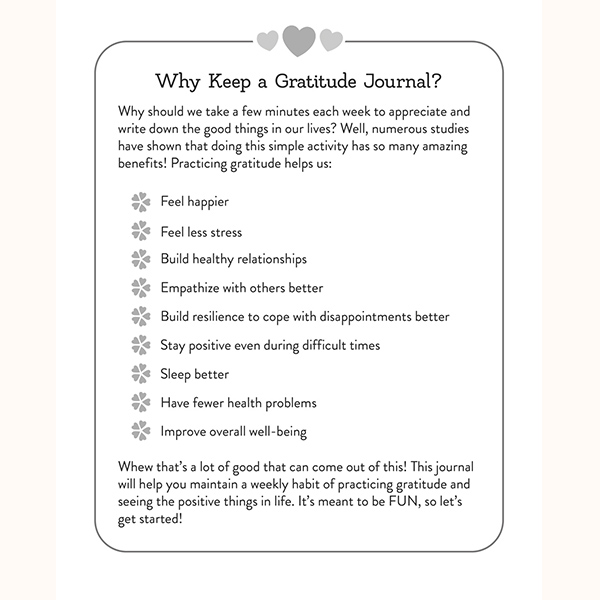 Grateful Hearts Girl's Gratitude Journal Sample Page