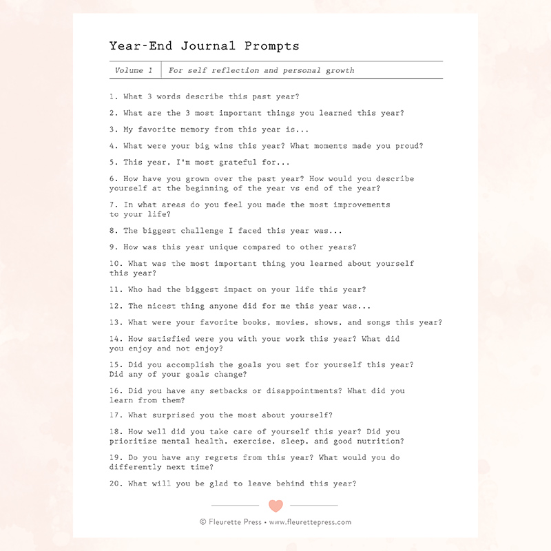 Year End Journal Prompts Printable
