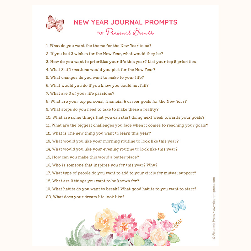 New Year Journal Prompts Printable